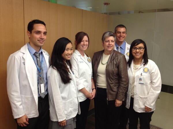 UC President Janet Napolitano with medical students in 2013.